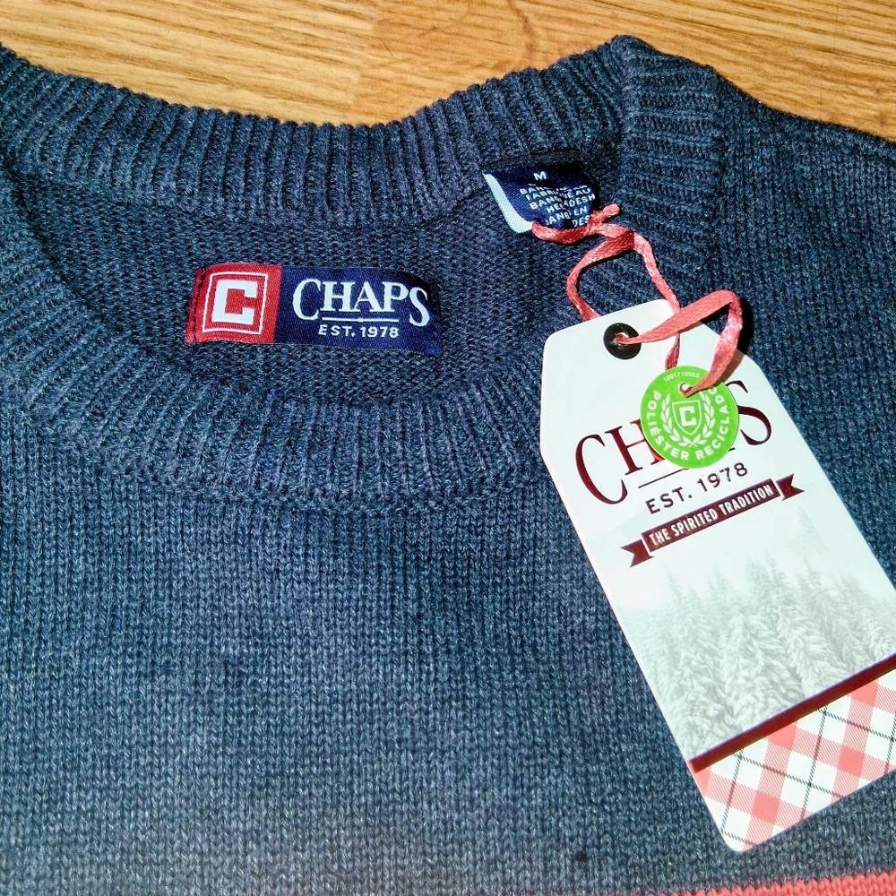 CHAPS NWT Mens Sweater, blue Crewneck, Sz M, MSRP $60 - Picture 4 of 8